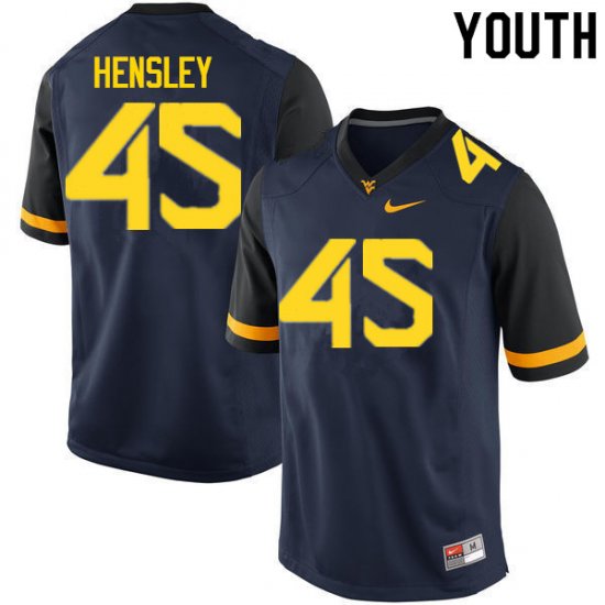 Youth West Virginia Mountaineers NCAA #45 Adam Hensley Navy Authentic Nike Stitched College Football Jersey FO15Y30QR